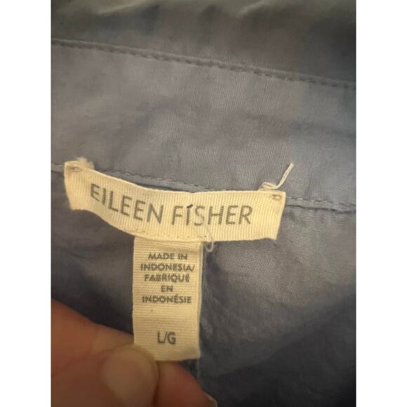 Eileen Fisher Organic Cotton Stretch Collar Button Down Blue L Shirt Career Boxy - Picture 5 of 10